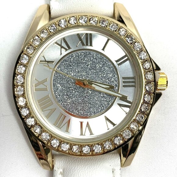 Kessaris KS1217 Crystal Studded Oversize Analog Watch Gold/White 9"L - Picture 4 of 9